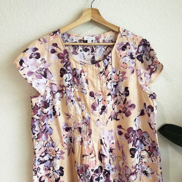 J Jill Womens Floral 100% Linen Dress Large Pockets Coatal Beachy Breathable - Picture 2 of 9